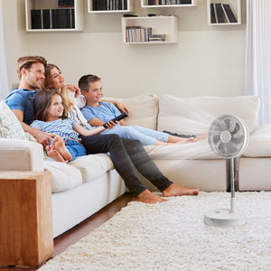 Foldable Oscillating Fan 12 Inch | 7200mAh Rechargeable Desk & Floor Fan | 4 Speeds | Remote Control & Quiet Operation