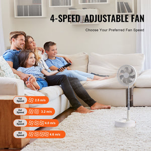 Foldable Oscillating Fan 8 Inch | Rechargeable 7200mAh Portable Desk & Floor Fan with Remote | 4 Speeds | Quiet Operation