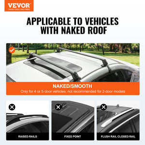 Universal Roof Rack Crossbar | Aluminium with Lock | For Naked Roof Vehicles