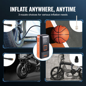 Portable Tire Inflator | Dual Cylinder 12000mAh Rechargeable Air Pump | 30s Fast Inflation | LCD Gauge | Auto-Off | For Car, Motorcycle & Bike