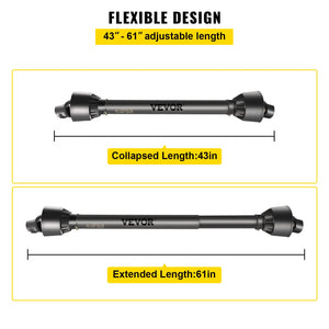 PTO Shaft | 1-3/8" x 6 Spline Ends Round End T4 | Adjustable 43"-61" Tractor Drive Shaft