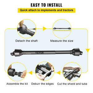PTO Shaft | 1-3/8" x 6 Spline Ends Round End T4 | Adjustable 43"-61" Tractor Drive Shaft