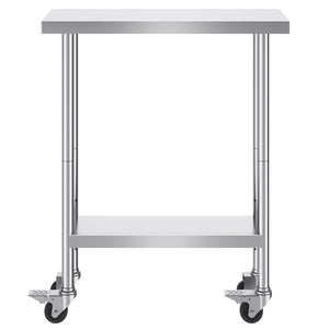Stainless Steel Work Table | 30x12x38" Food Prep Table with 4 Wheels | Adjustable Height Levels for Commercial Kitchen