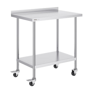 Stainless Steel Work Table 24x36x40 Inch | Commercial Prep Table with Casters & Adjustable Height | For Restaurant, Home & Hotel