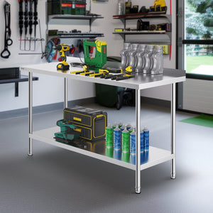Stainless Steel Work Table 24x60x36 Inch | Commercial Food Prep Table | Heavy Duty Adjustable Height | For Restaurant, Home & Hotel Kitchens