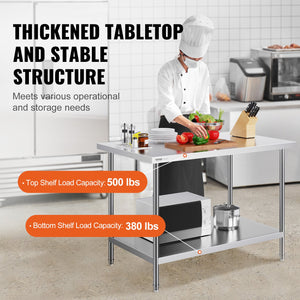 Stainless Steel Prep Table | 30x48x34" Adjustable Height | Commercial Kitchen & Garage Workstation