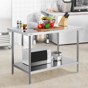 Stainless Steel Prep Table | 30x48x34" Adjustable Height | Commercial Kitchen & Garage Workstation