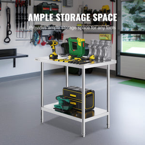 Stainless Steel Prep Table | 24x36x34" Adjustable Height | Commercial Work Table for Kitchen & Garage
