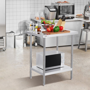 Stainless Steel Prep Table | 24x30x34" Adjustable Height | Heavy Duty Kitchen Workstation