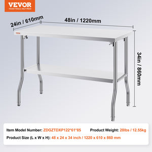 Folding Commercial Worktable | 1220x610mm Prep Station | Stainless Steel