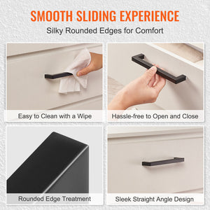 Cabinet Pulls 10 Pack | 3in / 76mm Centre Slim Square Stainless Steel Drawer Handles | Modern Kitchen Cupboard Door Hardware | Matte Black