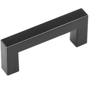 Cabinet Pulls 10 Pack | 3in / 76mm Centre Slim Square Stainless Steel Drawer Handles | Modern Kitchen Cupboard Door Hardware | Matte Black