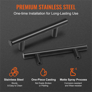 Cabinet Pulls 30 Pack | 3" / 76mm Center-to-Center Stainless Steel Handles | Matte Black Finish