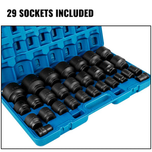 Impact Socket Set 3/4" | 29 Piece 6-Point CR-Mo SAE Sockets 3/4"-2-1/2" | Storage Case Included