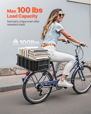 Rear Bike Basket | Large Bicycle Cargo Rack with Rainproof Cover & Net Liner