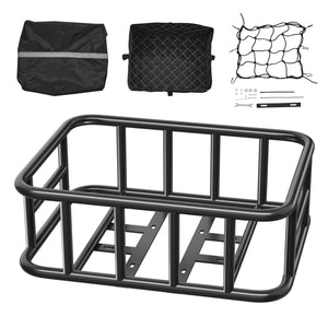 Rear Bike Basket | Large Bicycle Cargo Rack with Rainproof Cover & Net Liner