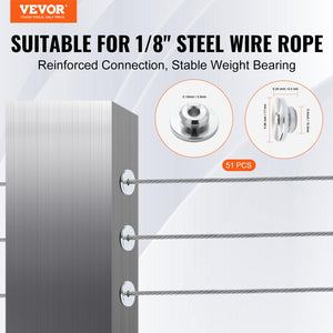 Cable Railing Kit 51 Pack | 3.2mm Wheel Protector Sleeves with Swage Tensioner & Terminal | For Horizontal Cable Railings