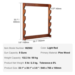 Wooden Gun Rack | Wall Mount Holds 5 Rifles or Shotguns | Heavy Duty Display Storage with Soft Padding