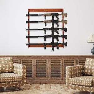 Wooden Gun Rack | Wall Mount Holds 5 Rifles or Shotguns | Heavy Duty Display Storage with Soft Padding
