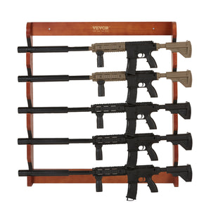 Wooden Gun Rack | Wall Mount Holds 5 Rifles or Shotguns | Heavy Duty Display Storage with Soft Padding