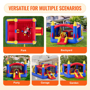 Inflatable Bounce House 4.0x2.4x2.4m | Outdoor Playhouse Trampoline with Blower, Slide & Storage Bag | Backyard Bouncy Castle for Kids 3-8 Years