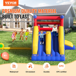 Inflatable Bounce House 4.6x2.6x2.3m | Outdoor Playhouse Trampoline with Blower, Slide & Storage Bag | Family Backyard Bouncy Castle for Kids 3-8 Years