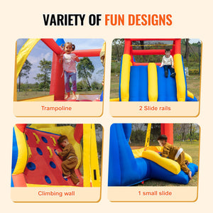 Inflatable Bounce House 4.6x2.6x2.3m | Outdoor Playhouse Trampoline with Blower, Slide & Storage Bag | Family Backyard Bouncy Castle for Kids 3-8 Years