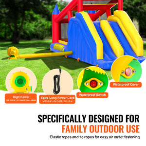 Inflatable Bounce House 4.6x2.6x2.3m | Outdoor Playhouse Trampoline with Blower, Slide & Storage Bag | Family Backyard Bouncy Castle for Kids 3-8 Years