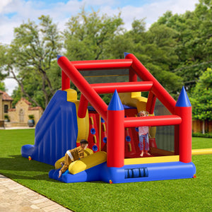 Inflatable Bounce House 4.6x2.6x2.3m | Outdoor Playhouse Trampoline with Blower, Slide & Storage Bag | Family Backyard Bouncy Castle for Kids 3-8 Years