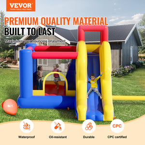 Inflatable Bounce House 3.4x2.6x2.3m | Outdoor Playhouse Trampoline with Blower, Slide & Storage Bag | Backyard Bouncy Castle for Kids 3-8 Years