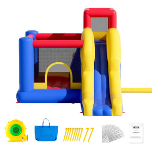 Inflatable Bounce House 3.4x2.6x2.3m | Outdoor Playhouse Trampoline with Blower, Slide & Storage Bag | Backyard Bouncy Castle for Kids 3-8 Years