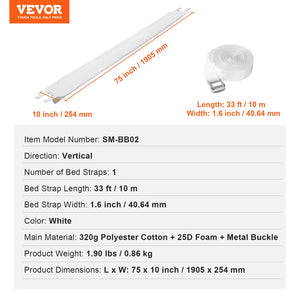 Bed Bridge | King Bed Converter Kit | Metal Buckle & Storage Bag | 75"L x 10"W Mattress Joiner