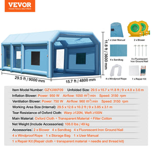 Inflatable Spray Booth | 29.5x15.7x11.8ft Paint Tent with Dual Blowers