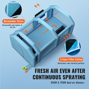 Inflatable Spray Booth | 20x10x8 ft Car Paint Tent with Dual Blowers