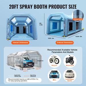 Inflatable Spray Booth | 20x10x8 ft Car Paint Tent with Dual Blowers