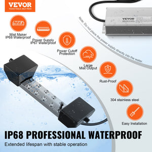 Ultrasonic Mist Maker | 10-Head 7000mL/h Fogger | IP67 Waterproof