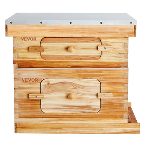 Bee Hive Starter Kit 20 Frame | Beeswax Coated Cedar Wood Langstroth Beehive | 1 Deep + 1 Medium Box with Transparent Windows | For Beginners & Pro Beekeepers
