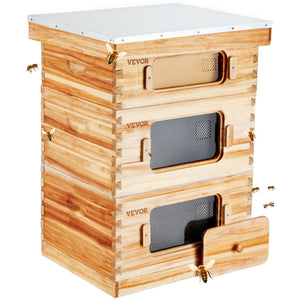 Bee Hive 30 Frame Starter Kit | Beeswax Coated Fir Wood Langstroth Beehive | 2 Deep + 1 Medium Boxes with Windows