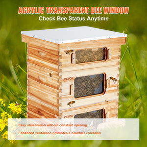 Bee Hive 30 Frame Starter Kit | Beeswax Coated Fir Wood Langstroth Beehive | 2 Deep + 1 Medium Boxes with Windows
