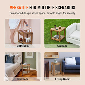 Corner Shower Bench 18.5 Inch Height | Faux Wood Grain Polystyrene | 159kg Capacity with Storage Shelf | Water Resistant for Bathroom, Living Room & Outdoor