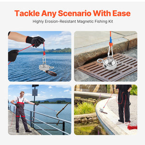Fishing Magnet Kit | 454kg Double-Sided Pull Force with Rope & Hook