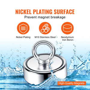 Magnet Fishing Kit | 1200lb Double-Sided Magnet with Rope, Hook & Gloves | Waterproof Case Included