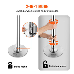 Professional Spinning & Static Dancing Pole | 45mm Stainless Steel | Height Adjustable & Removable | Fitness Exercise Pole for Home, Gym & Club | Silver
