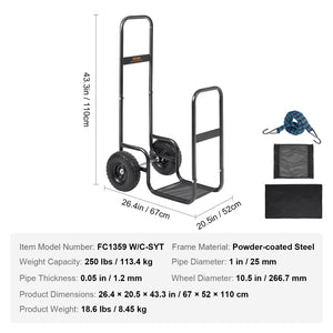 Firewood Log Cart | 250 lbs Capacity | PU Wheels | Wood Mover Dolly