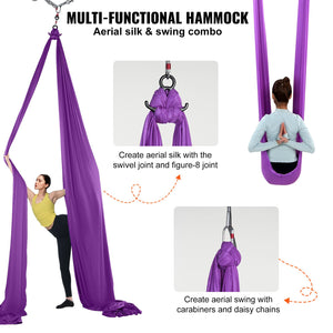 Aerial Silk & Yoga Swing 8m Purple | Antigravity Hammock Kit with Nylon Fabric & Rigging Hardware | Suitable for All Levels Fitness & Bodybuilding