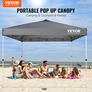 Pop-Up Canopy Tent 10x10FT | 250D PU Silver Coated Waterproof Tarp | Includes Roller Bag & 4 Sandbags | Outdoor Party, Camping & Commercial Gazebo | Dark Grey