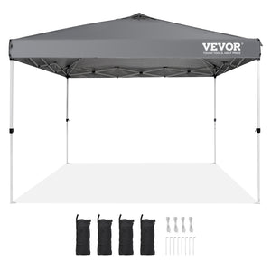 Pop-Up Canopy Tent 10x10FT | 250D PU Silver Coated Waterproof Tarp | Includes Roller Bag & 4 Sandbags | Outdoor Party, Camping & Commercial Gazebo | Dark Grey