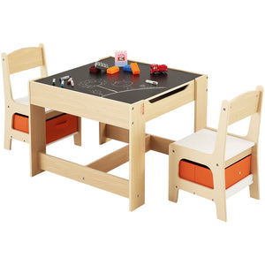 Kids Table & Chair Set | Wooden Activity Table with Storage Boxes