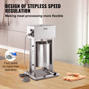 Electric Sausage Stuffer 15L | Variable Speed Stainless Steel Meat Stuffer | For Home & Commercial Use