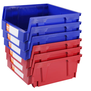 Plastic Storage Bins 6 Pack | 276x279x128mm | Stackable Blue/Red Containers